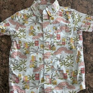 Janie and Jack White Short Sleeve Button-Up with Coral & Yellow Print